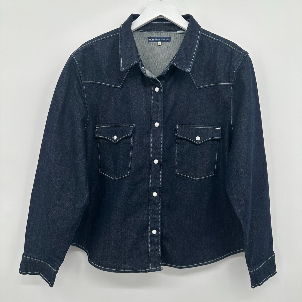 Levis Made & Crafted Denim Jacket Shirt Shacket Womens XL Western Pearl Snap